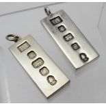 Two silver ingot pendants for the Queen's Silver Jubilee, Sheffield 1977, approx 56.7 grams.