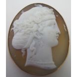 Four late 19th early 20th century cameo brooch, possibly 9ct gold.