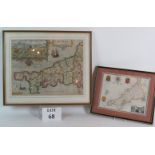 A William Kip map of Cornwall, C1610, hand coloured, framed and glazed.