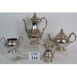 An Edwardian silver plated tea set by Martin Hall and Co.