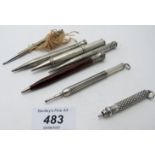 A collection of seven various propelling pencils and slide pencils,