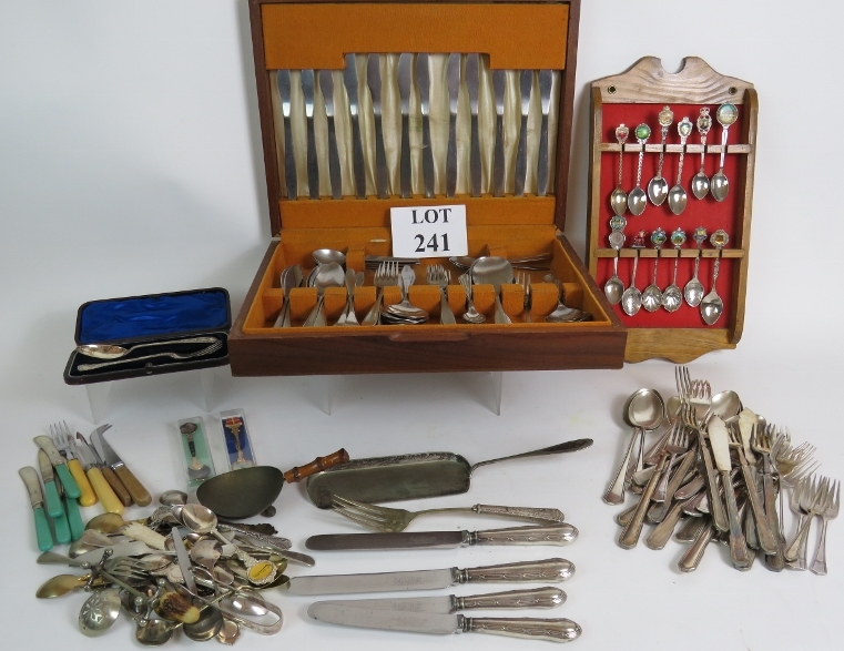 A large quantity of antique and vintage cutlery including a boxed canteen,