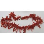 A fine branch coral graduated necklace, approx 20" long, with ring clasp.