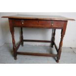 18th Century Oak side table single frieze drawer with brass drop handles.