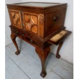 An early 20th Century oak cutlery chest by Mappin & Webb with a tooled green leather inset top over