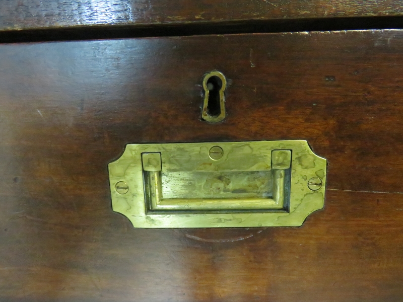 A 19th Century mahogany and pine brass bound split campaign chest of two short over three long - Image 2 of 5