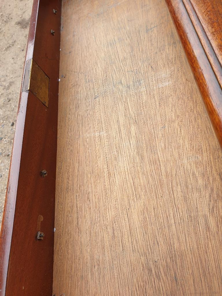 A Large Edwardian style desk with an inset tan leather top over two long drawers and tapered legs. - Image 4 of 5