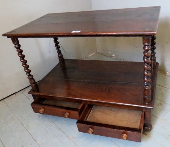 A 19th Century low whatnot side table with barley twist supports and having two small drawers to - Image 2 of 3