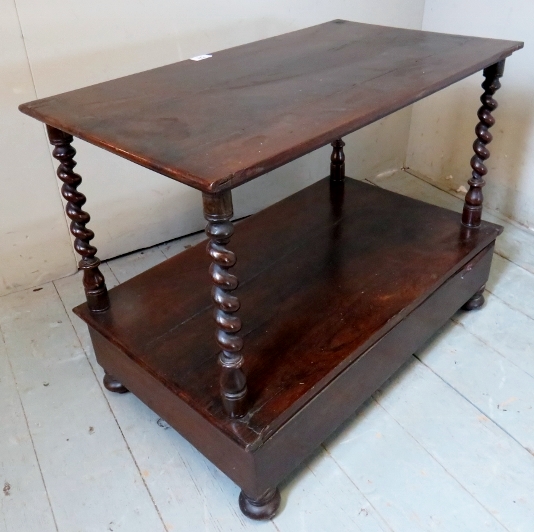 A 19th Century low whatnot side table with barley twist supports and having two small drawers to - Image 3 of 3