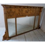 A Georgian-revival gilt framed over mantle mirror with three inset mirrored panels.