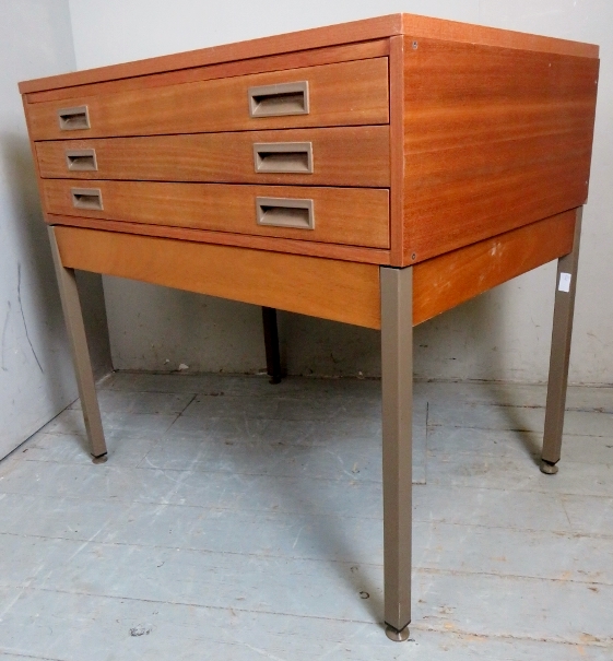 A contemporary teak architect's table with three long plan drawers. - Image 2 of 3