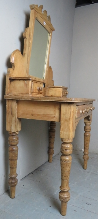 A Victorian pine dressing table with a central mirror to top over two small drawers and having two - Image 3 of 4