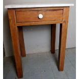 A 19th Century marble topped side table / kitchen prep table with a single drawer to one side