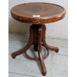 An early 20th Century bentwood swivel stool with carved decoration to top, in the manner of Thonet.