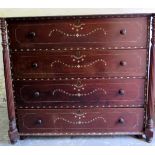 A 19th Century inlaid mahogany secretaire chest of drawers with a fall front top drawer revealing a