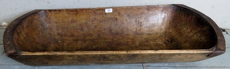 A rustic 19th century fruitwood dough bin with iron straps to either end.