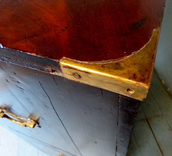 A 19th Century mahogany and pine brass bound split campaign chest of two short over three long - Image 4 of 5