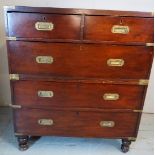 A 19th Century mahogany and pine brass bound split campaign chest of two short over three long