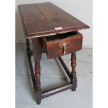 An 18th Century joint stool / side table (cherry & walnut) with single drawer to one end,
