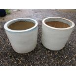 Two cream garden planters / pots with gr