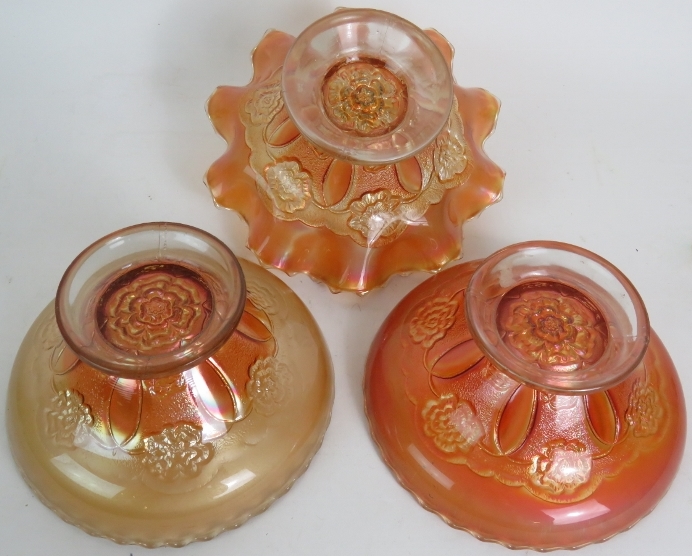 Three glass orange carnival glass bowls - Image 2 of 2