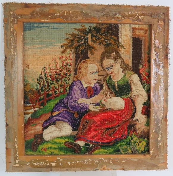 An unframed antique tapestry panel of tw - Image 3 of 4