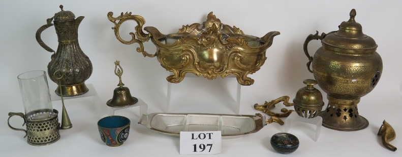 A collection of metalware, some in need