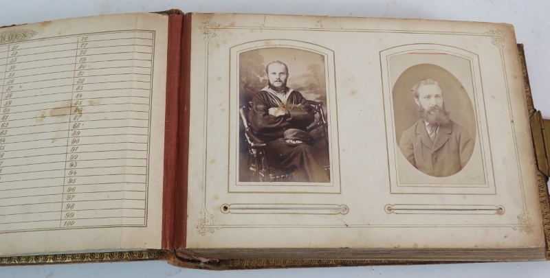 A Victorian leather bound photo album containing various family photos and a framed set of four - Image 4 of 5