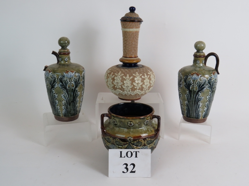 A Doulton Lambeth stoneware covered bottle vase by Jane Hurst,