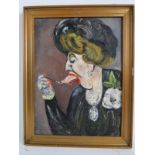British School (early 20th century) - 'Lady eating from a spoon', oil on canvas,