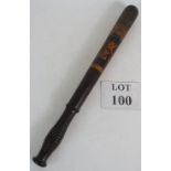 A Victorian presentation truncheon made from Lignum Vitae and hand decorated with VR and The Royal