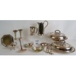 A collection of antique and 20th Century plated wares including two covered serving dishes,