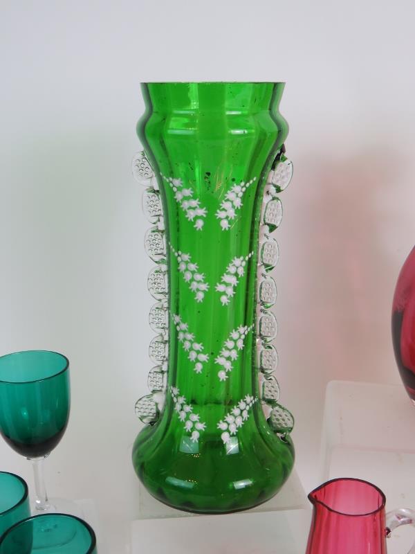 A collection of mainly 19th Century coloured glass including seven teal bowled glasses, - Image 3 of 6