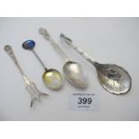 A Vintage decorative Danish Georg Jenson silver spoon with pierced bowl showing a stylised tulip