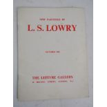 An original 1961 Lefevre Gallery Exhibition catalogue, 'New Paintings by L S Lowry', October 1961,