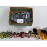 A large selection of Scalextric accessories and figures including Michael Schumacher.