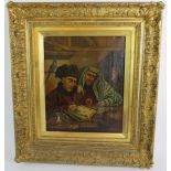 Continental School (19th century) - 'Tax Collectors', oil on canvas, 40cm x 32cm, gilt gesso frame.