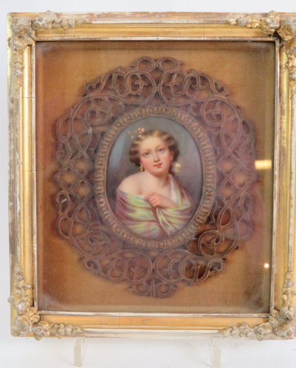 Four 19th Century continental portrait miniatures, two painted on porcelain ovals, - Image 4 of 6