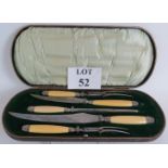 A five piece Sheffield steel carving set by John McClory in a fitted leather case.