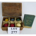 A set of 1920's crystalate Billiard balls in original box although the white ball is Ivory,