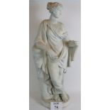 An antique large plaster figure of a classical Goddess with indistinct inscription dated 1802 .