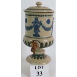 An antique Doulton Lambeth stoneware spring water filter dispenser with blue relief four seasons
