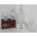 A Tyrone crystal cut glass square spirit decanter,