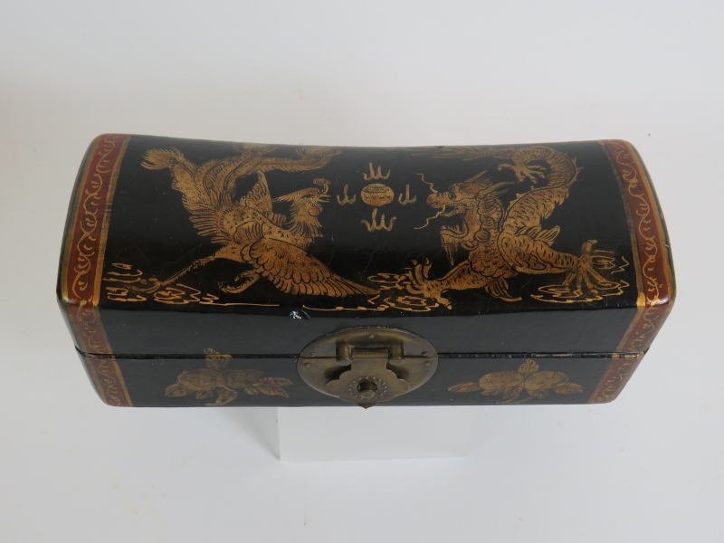 A Chinese dragon decorated lacquer box 25cm x 9cm, - Image 2 of 6