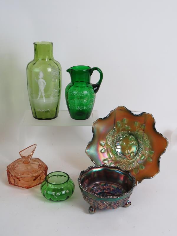A collection of mainly 19th Century coloured glass including seven teal bowled glasses, - Image 5 of 6