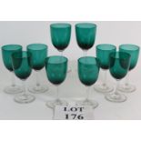 A set of ten Mid 19th Century Bristol green bowled drinking glasses, each 13cm tall.