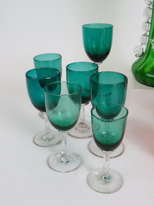 A collection of mainly 19th Century coloured glass including seven teal bowled glasses, - Image 2 of 6