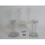 A near pair of Stuart crystal air twist stem candlesticks, height 16cm,