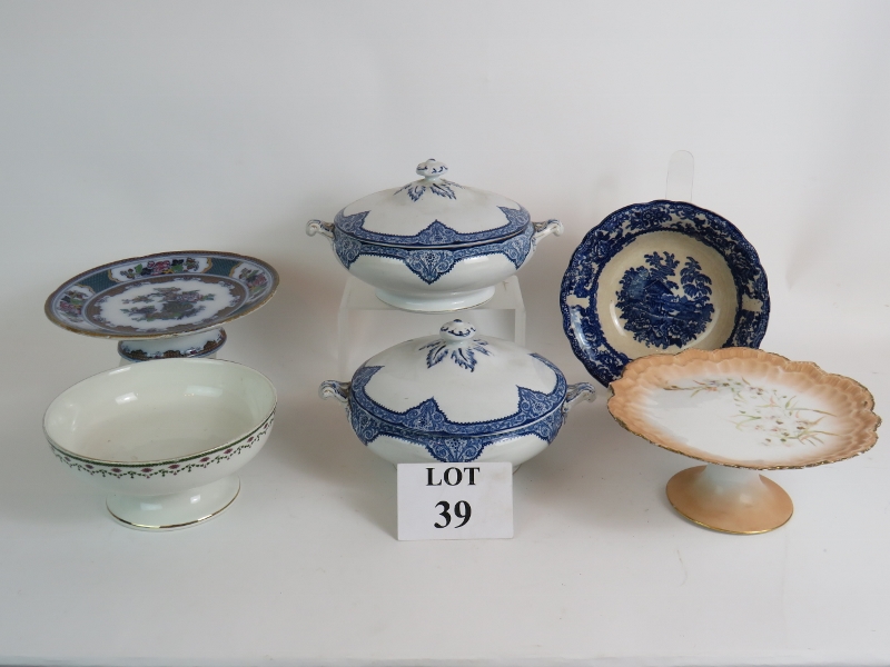 Two blue and white lidded tureens,
