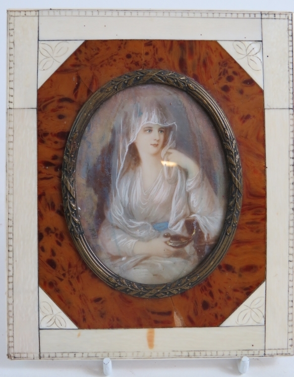 Four 19th Century continental portrait miniatures, two painted on porcelain ovals, - Image 5 of 6